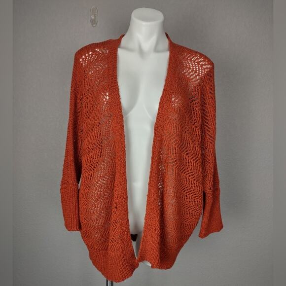 Tahari Burnt Orange Open Knit Cardigan Sweater Size Medium - Picture 2 of 13